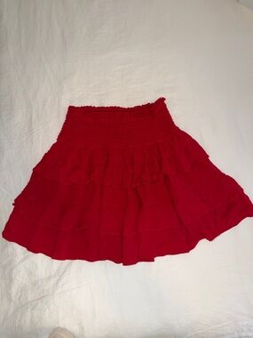 Olivaceous Women's Red Tiered Ruffle Skirt